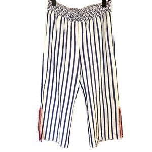 Indigo Rein Wide Leg Elastic Waist Blue White Striped Boho Pull‎ On Pants M